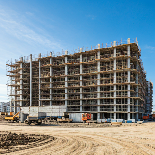 Modern architectural construction site